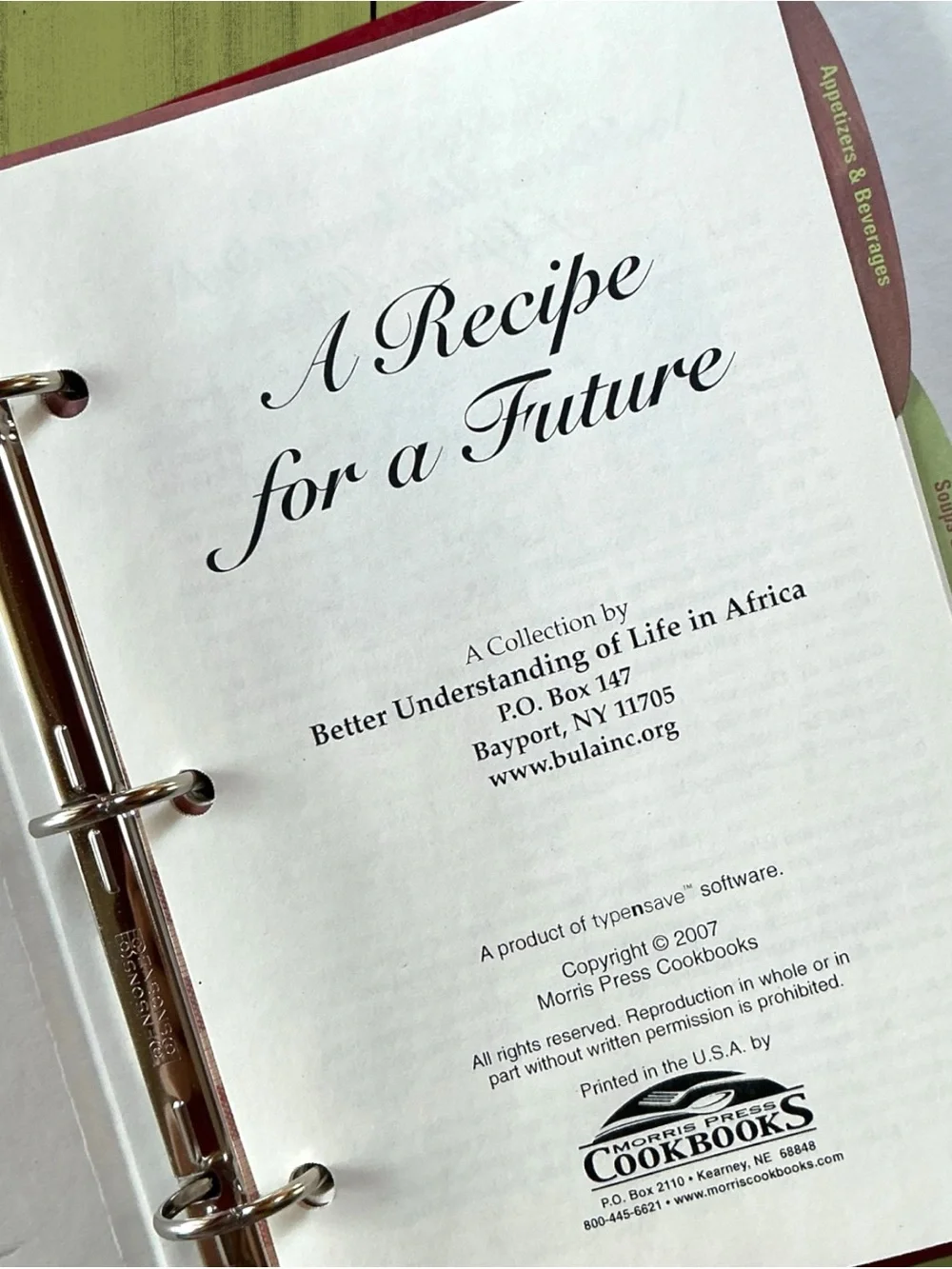 BULA “A Recipe for a Future” 2007 Cookbook Supporting School In Uganda Africa